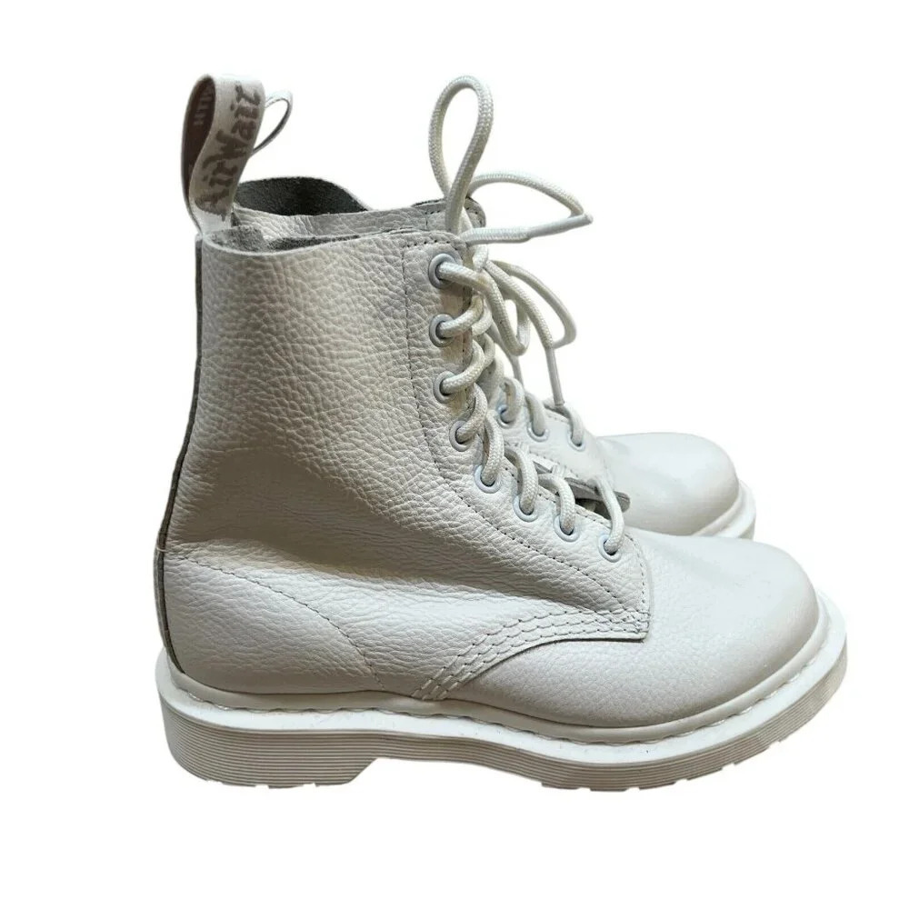 Dr. Martens 1460 Pascal Mono Lace Up Boots Womens Size 5 White Leather Combat